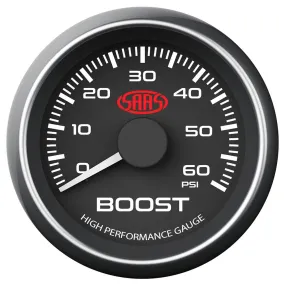 SAAS 52mm Black Muscle Series Diesel Boost Gauge (0-60PSI) - SG-TBD52B2