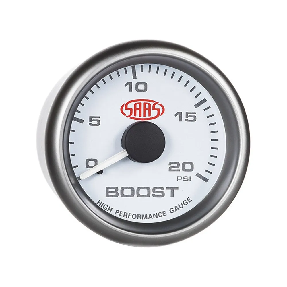 SAAS 52mm White Muscle Series Diesel Boost Gauge (0-20PSI) - SG-TBD52W1