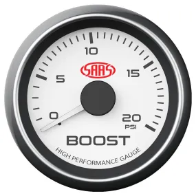 SAAS 52mm White Muscle Series Diesel Boost Gauge (0-20PSI) - SG-TBD52W1