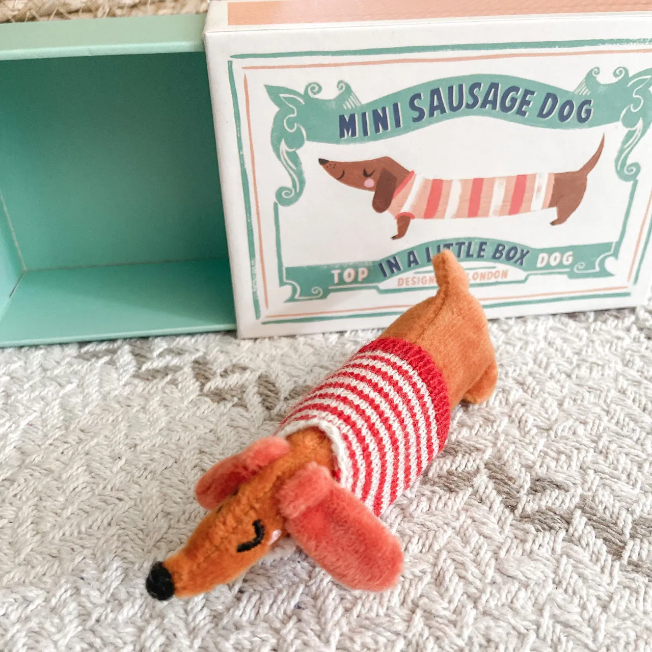 Sausage Dog in a Box, Matchbox Soft Toy - Children's Gift