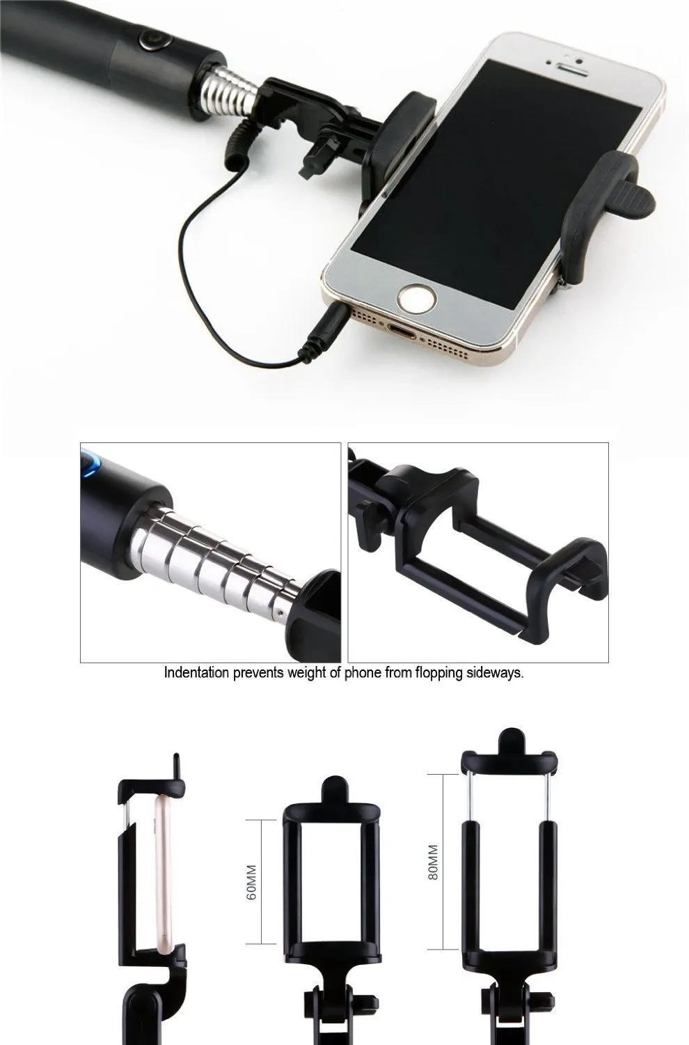 Selfie Stick Monopod for Mobile Phone with AUX Cable | For iPhone and Android Phones