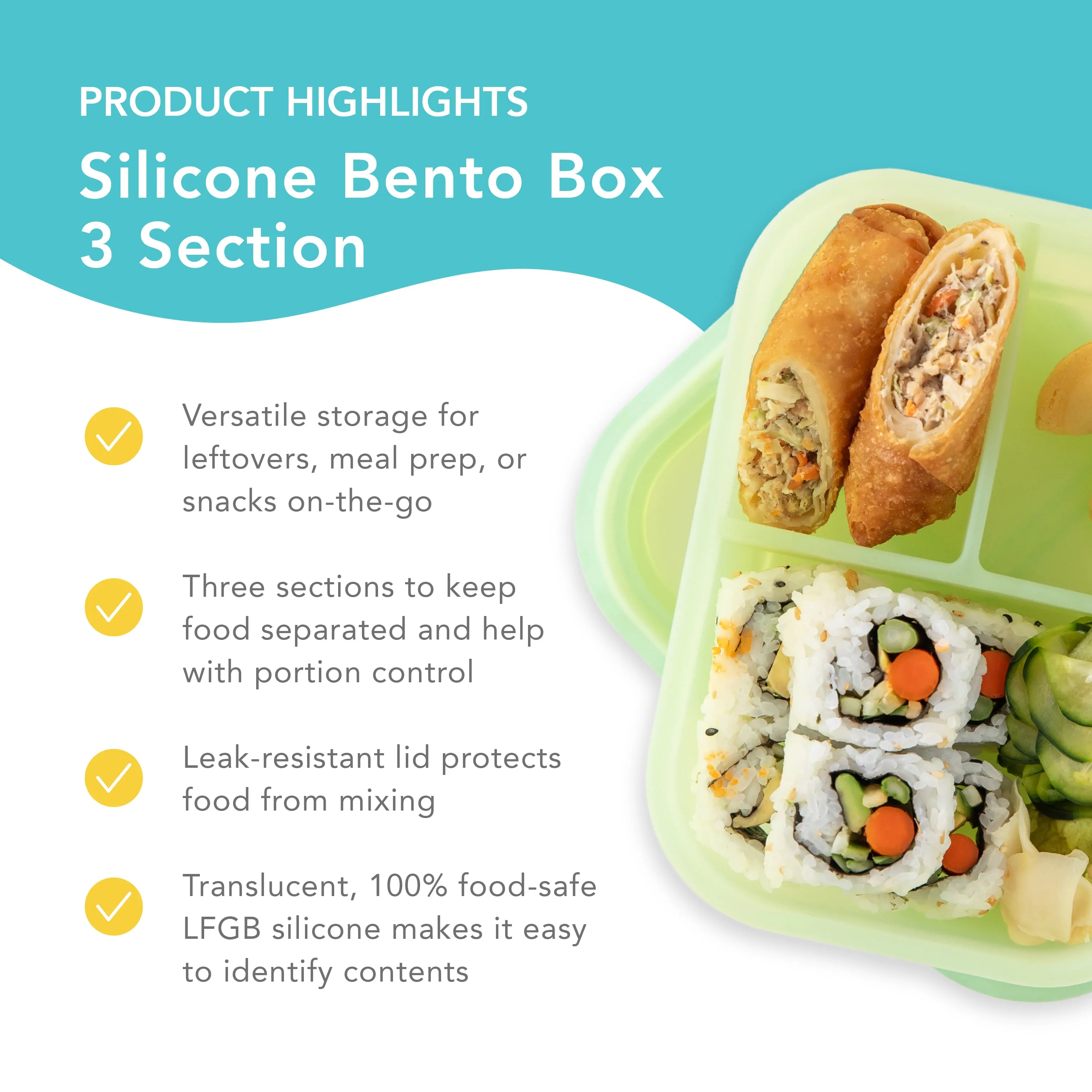 Silicone Bento Box 3 Section: Green Jelly