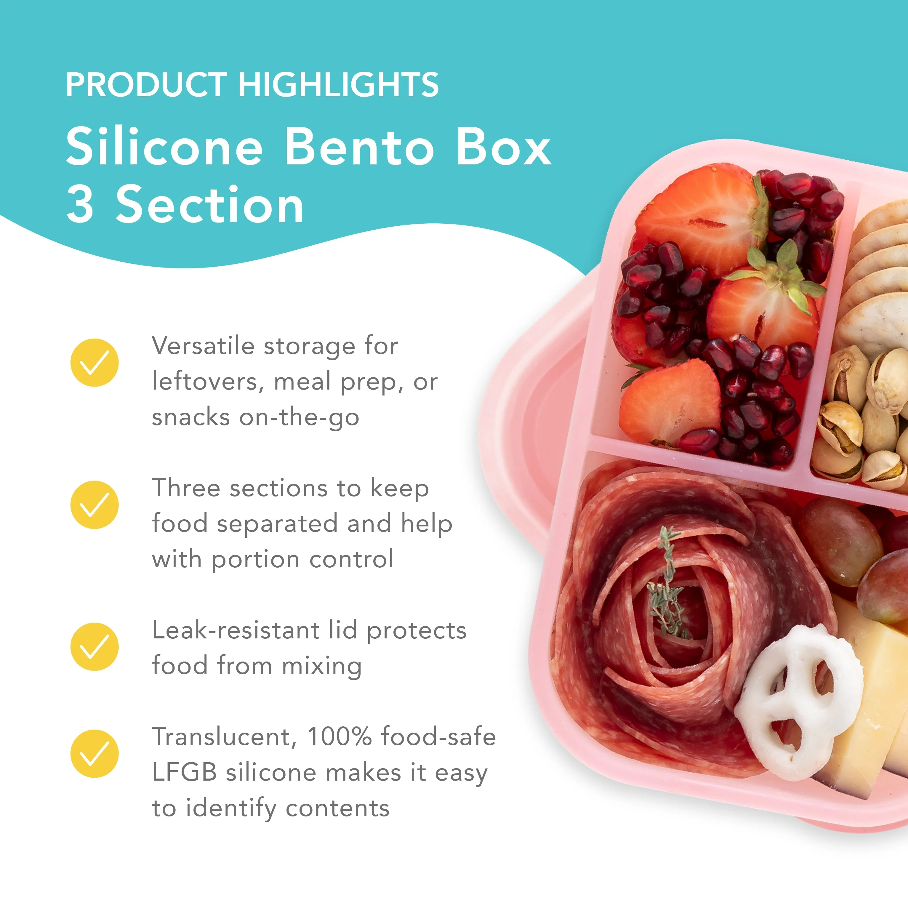 Silicone Bento Box 3 Section: Pink Jelly