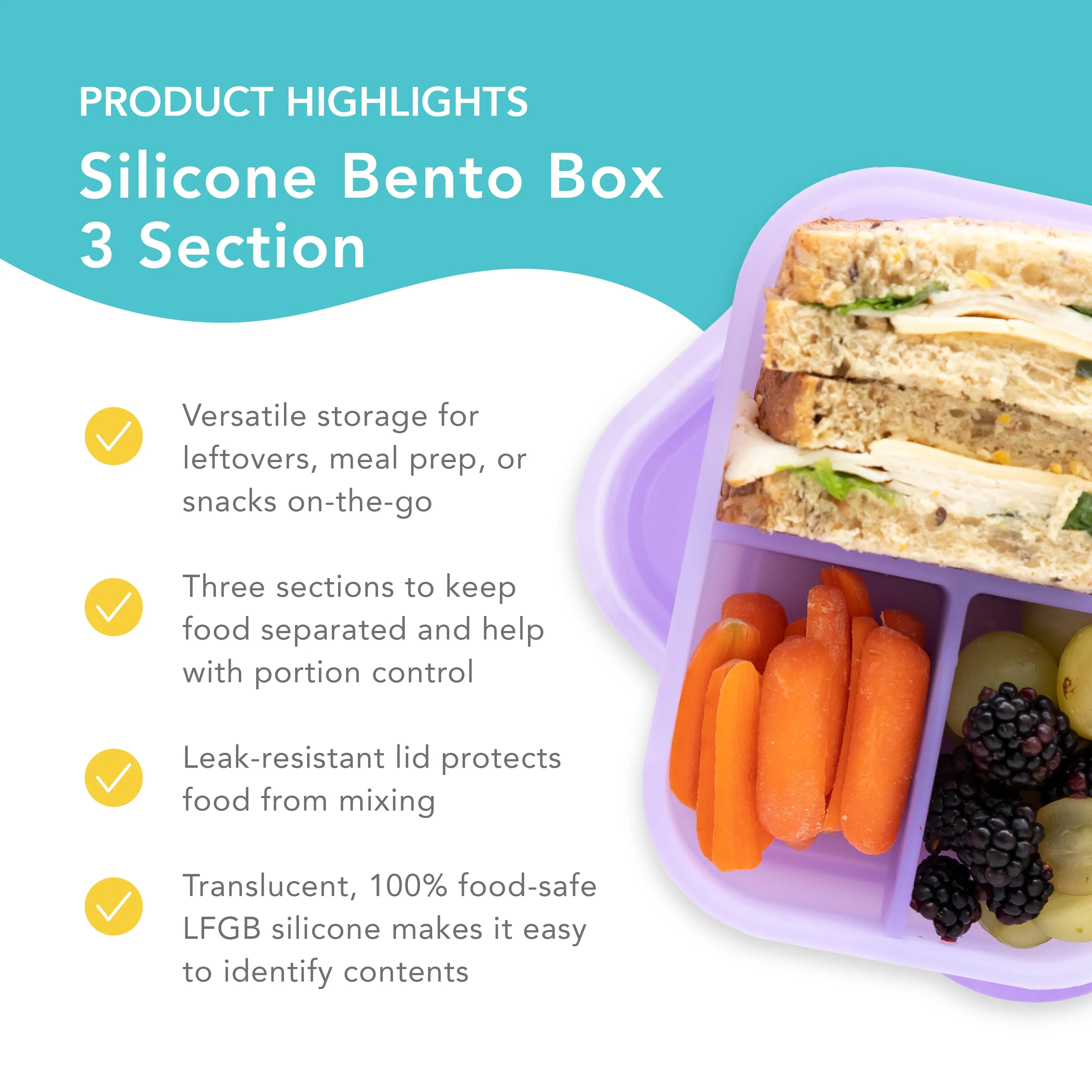 Silicone Bento Box 3 Section: Purple Jelly