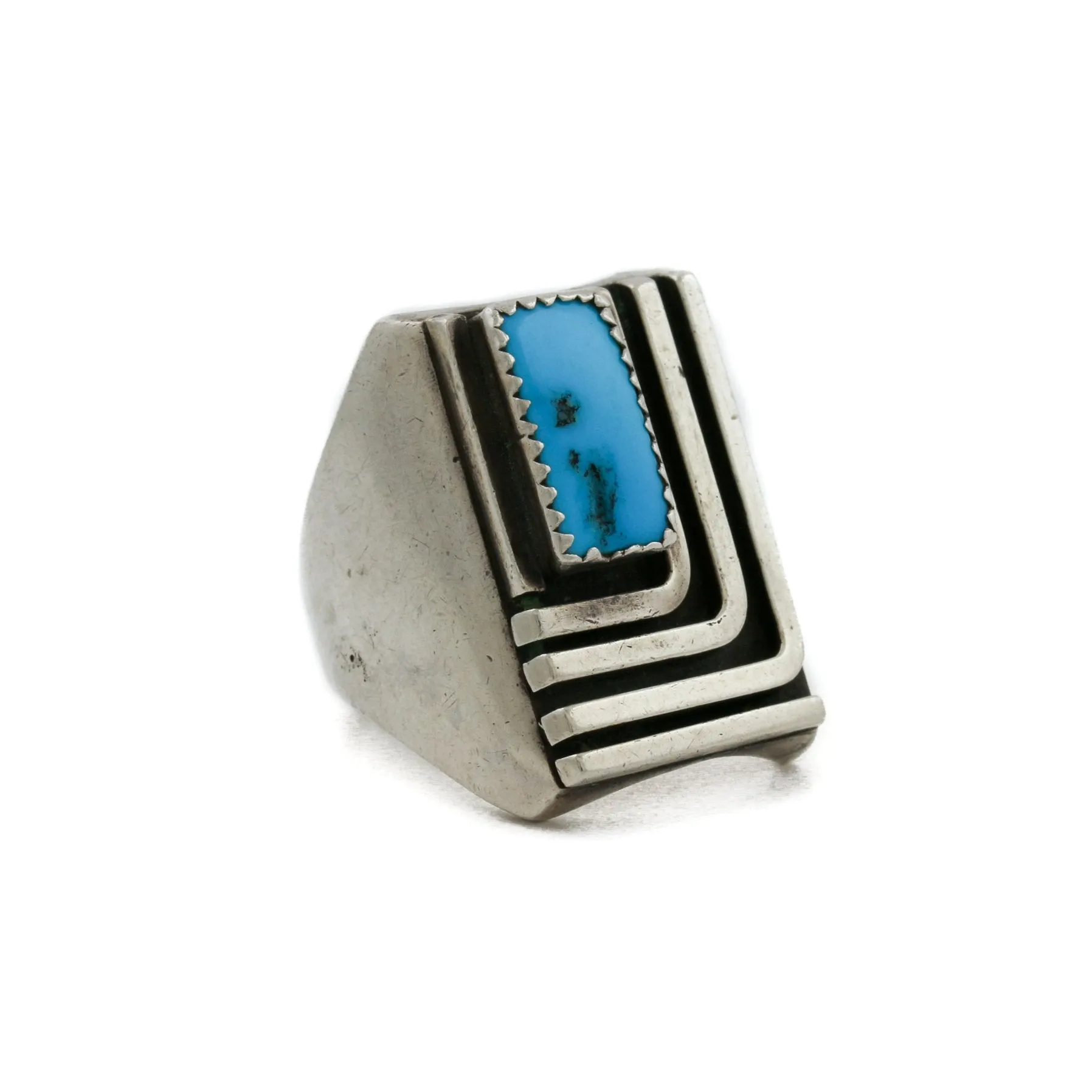 Silver x Art-Deco 1970's Turquoise Navajo Ring