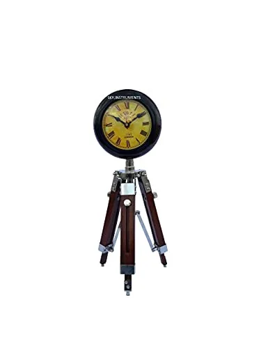 Sky Tripod Table Wooden Round Shelf Desk Clock