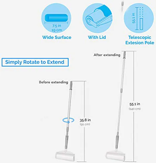 STICKY ROLL WITH TELESCOPIC POLE 30 sheets of 22x28cm