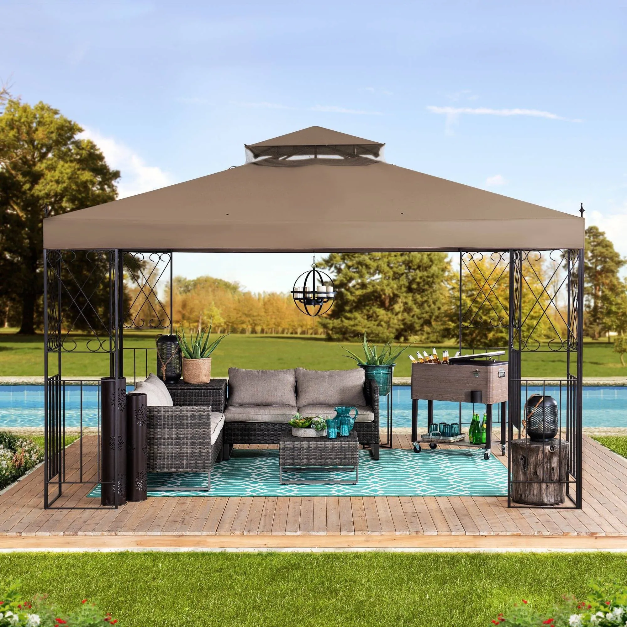 SUNJOY 10x12 Steel Backyard Gazebo with Ceiling Hook