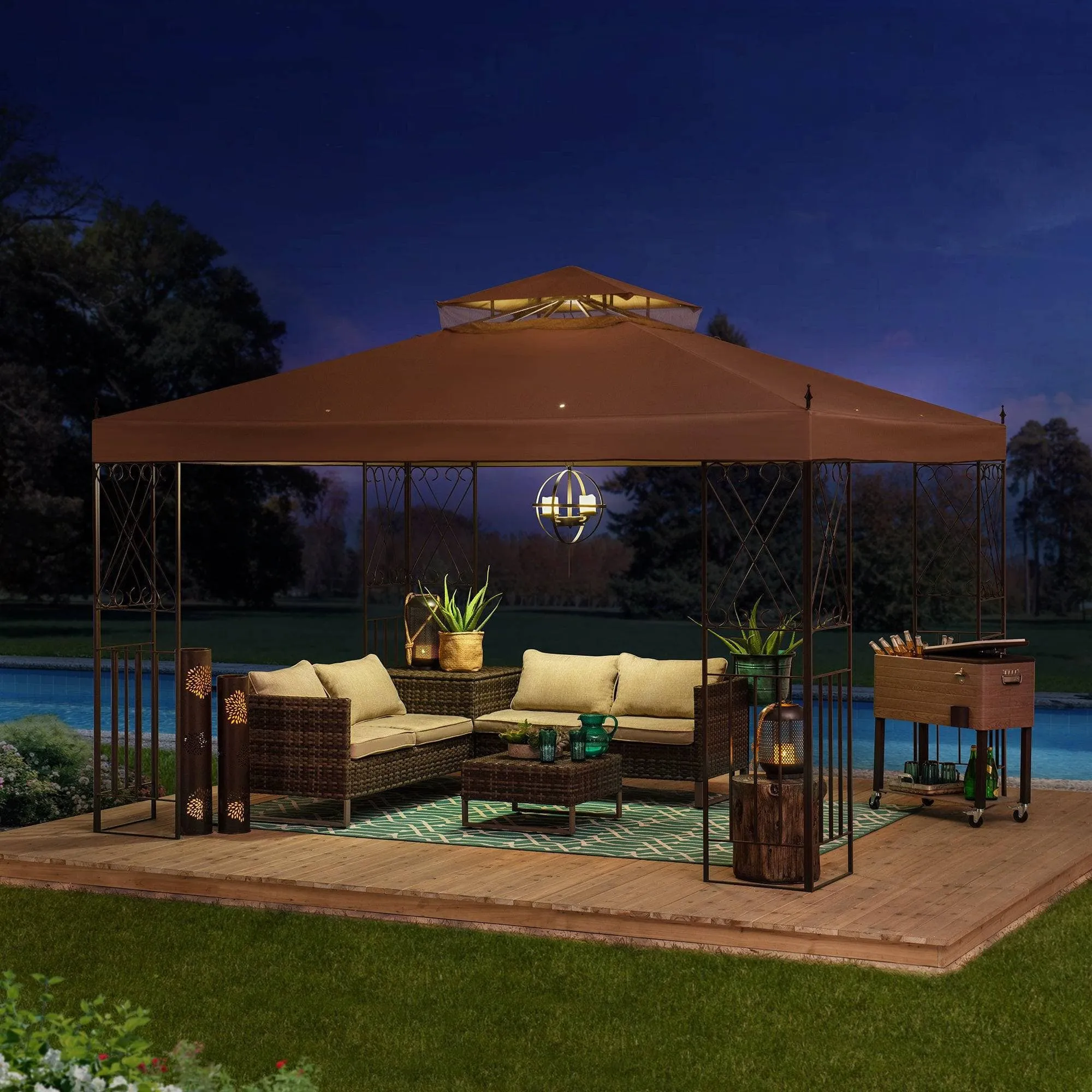 SUNJOY 10x12 Steel Backyard Gazebo with Ceiling Hook