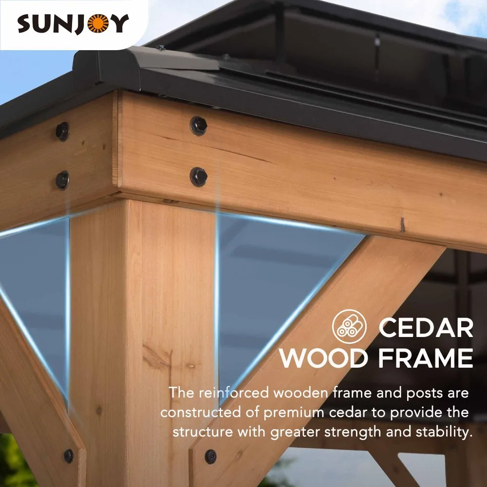 SUNJOY 11’ x 13’ Hardtop Gazebo with Cedar Frame and Ceiling Hook