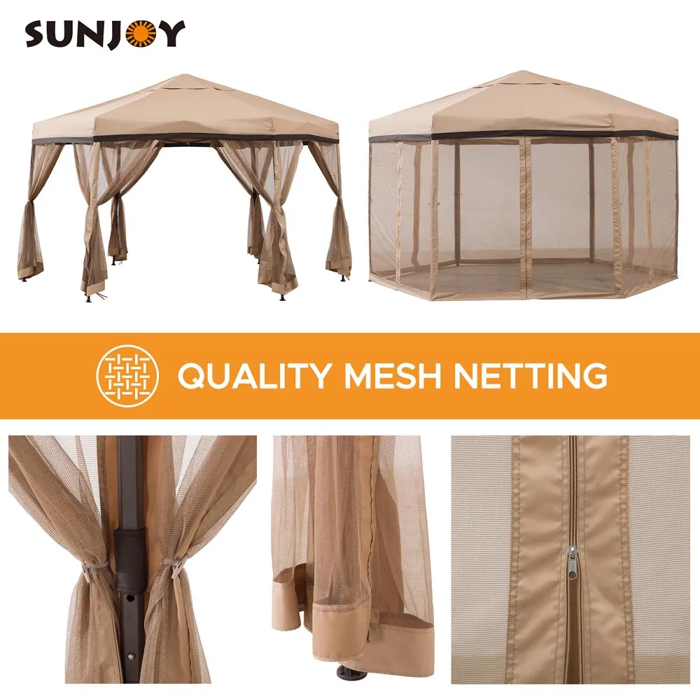 SUNJOY 11x11 Hexagon Pop Up Gazebo with Netting