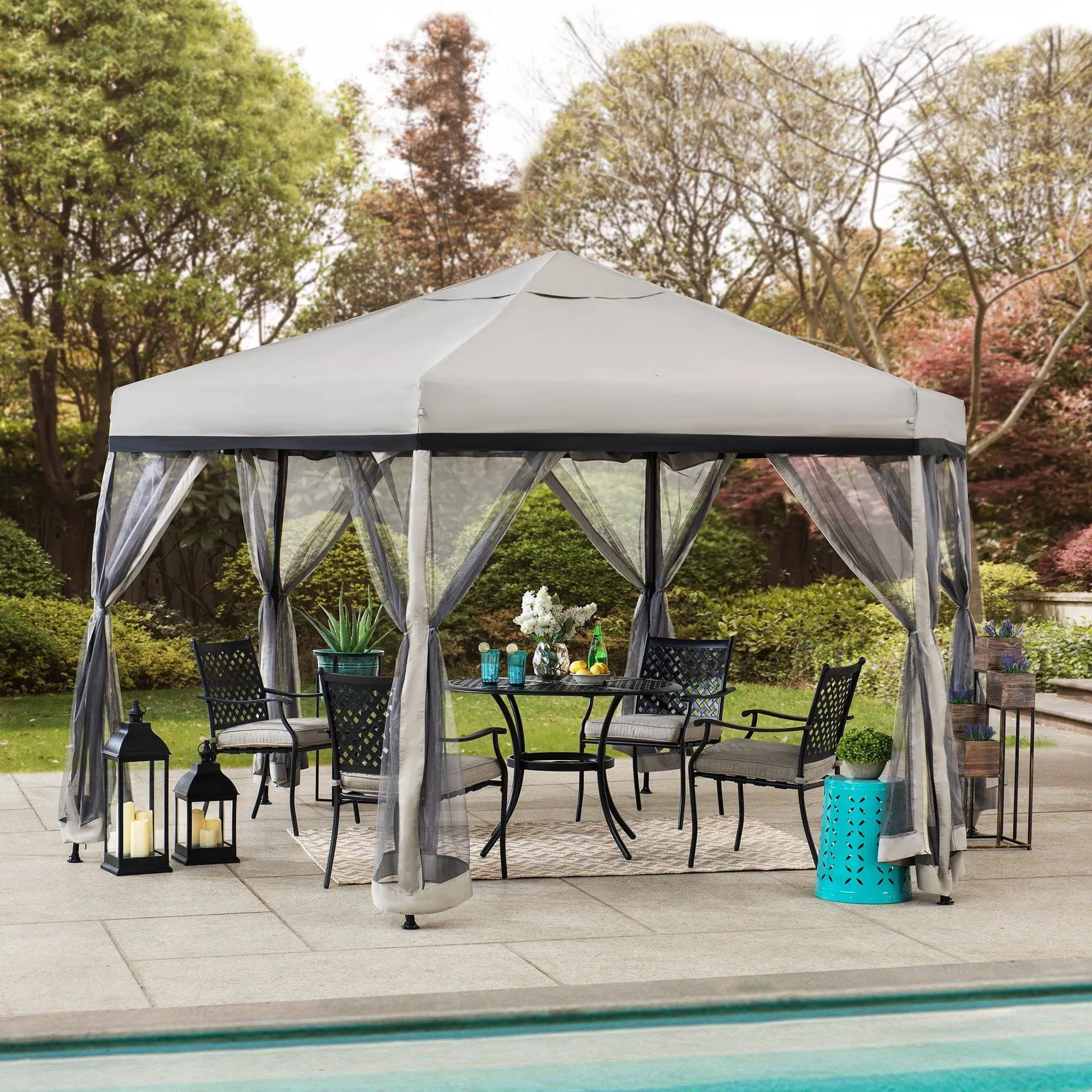 SUNJOY 11x11 Hexagon Pop Up Gazebo with Netting