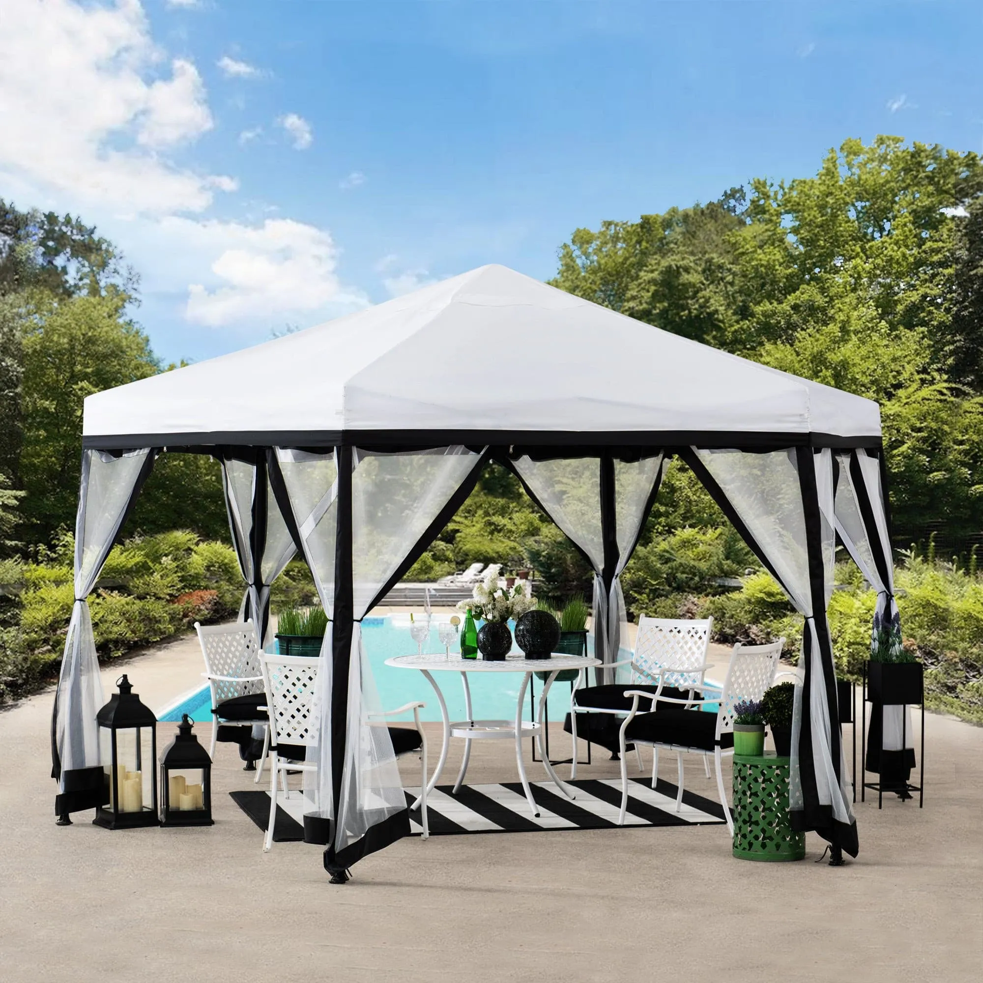 SUNJOY 11x11 Hexagon Pop Up Gazebo with Netting