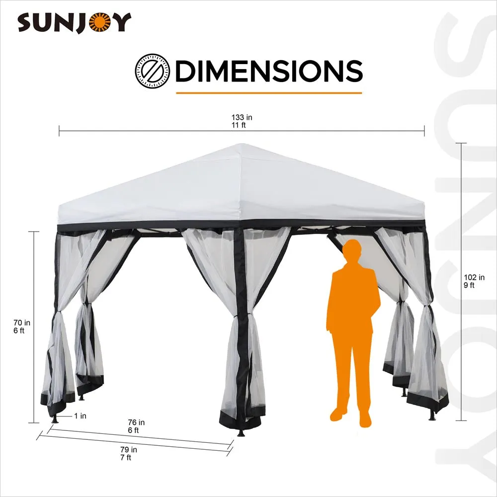 SUNJOY 11x11 Hexagon Pop Up Gazebo with Netting