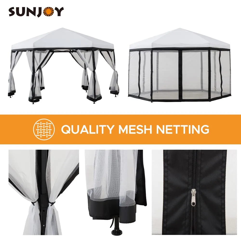 SUNJOY 11x11 Hexagon Pop Up Gazebo with Netting