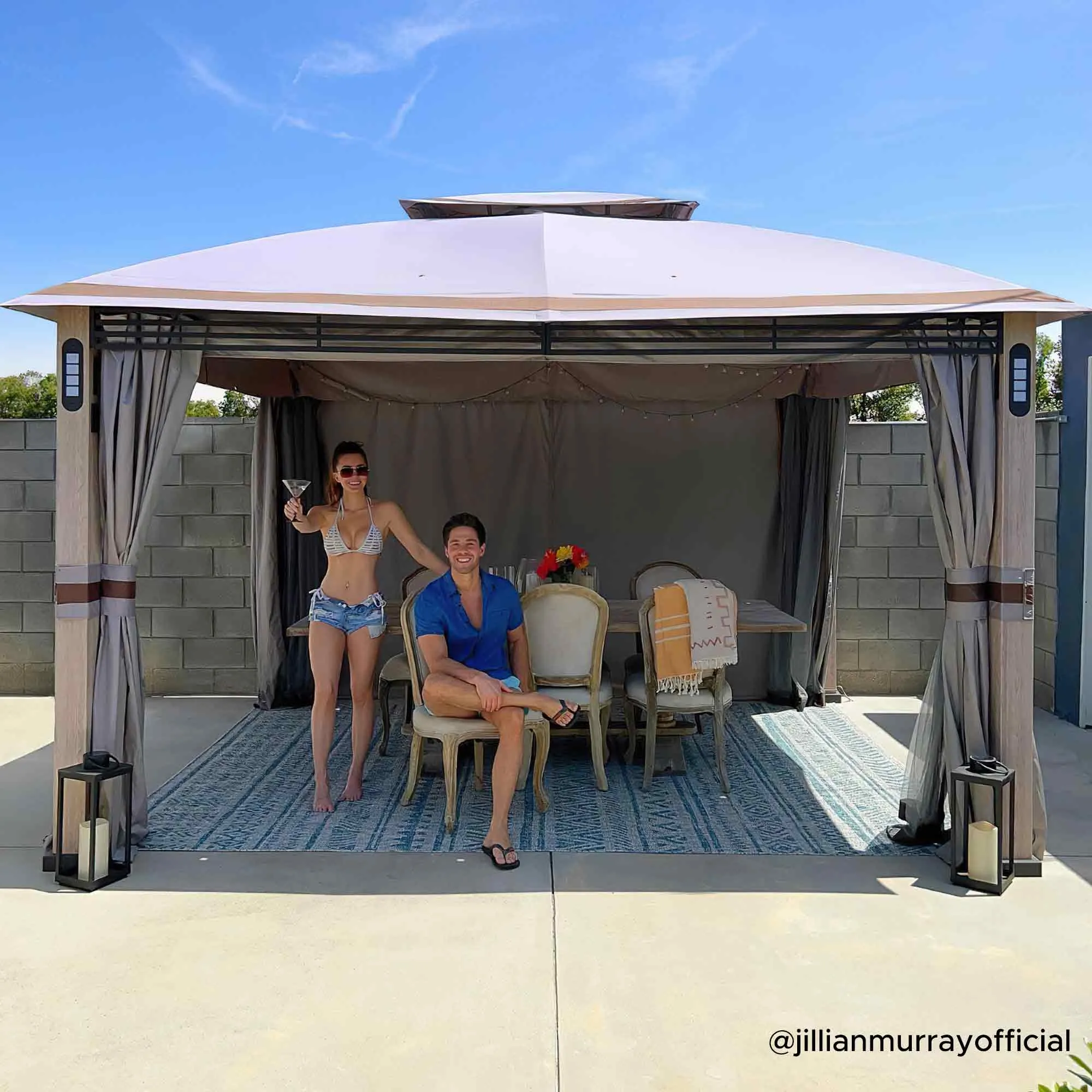 SUNJOY 11x13 Backyard Gazebo with LED Light, Bluetooth Speaker and Hook