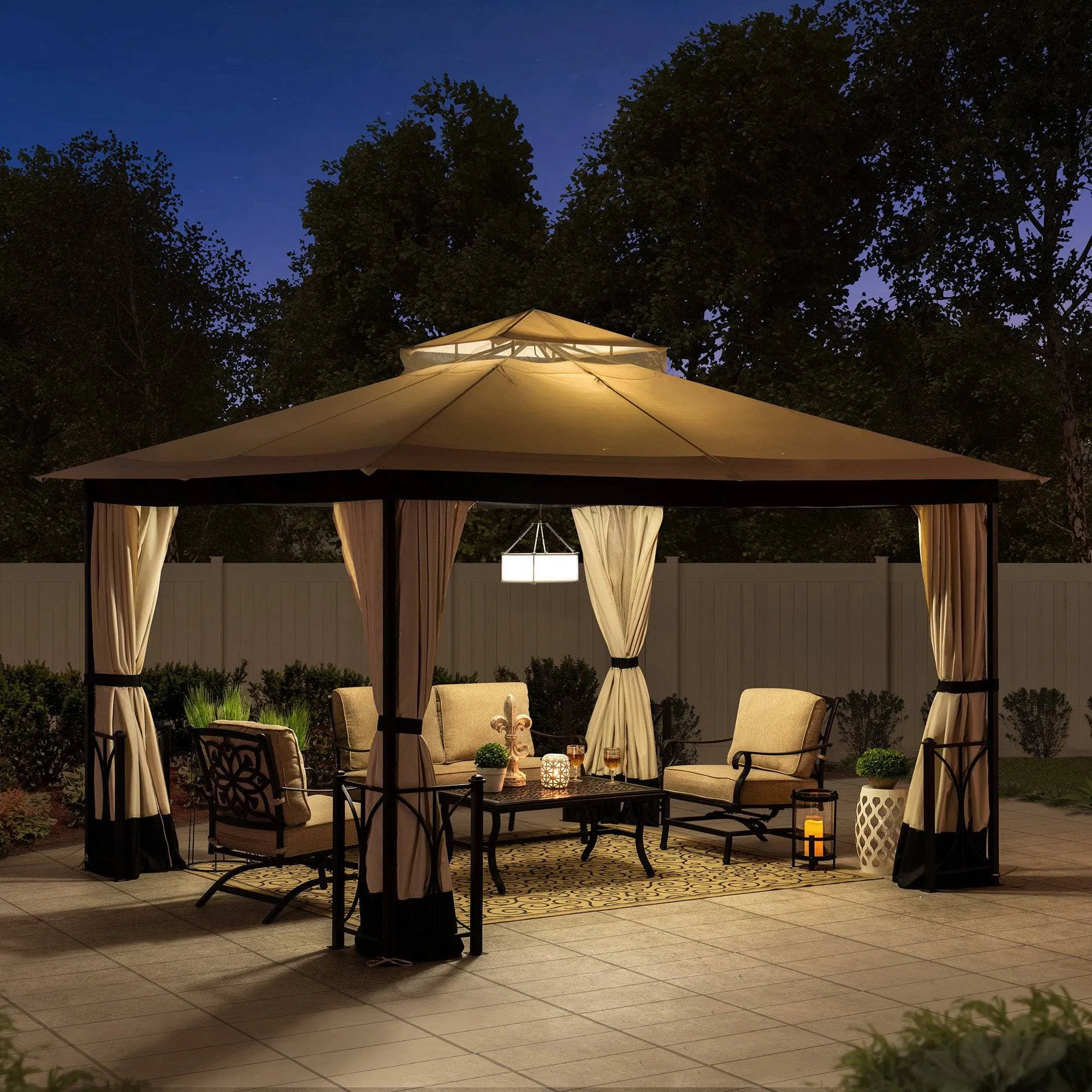 SUNJOY 11x13 Outdoor Patio Gazebo with Netting and Curtain