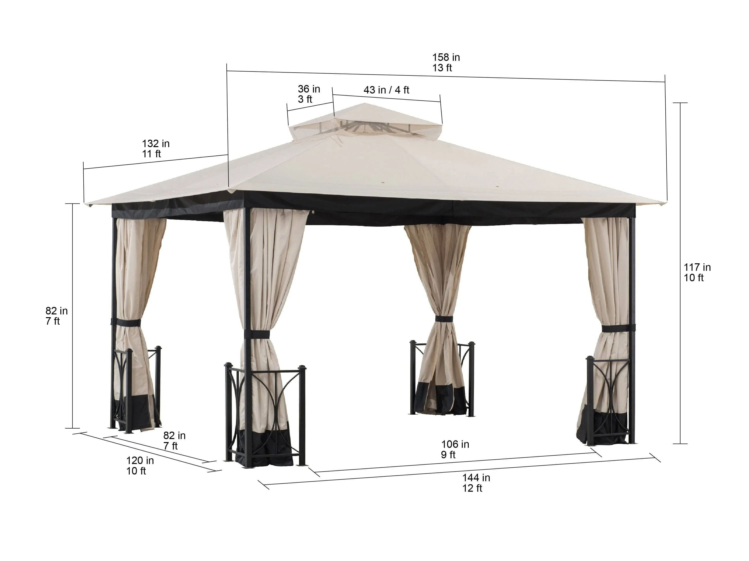 SUNJOY 11x13 Outdoor Patio Gazebo with Netting and Curtain