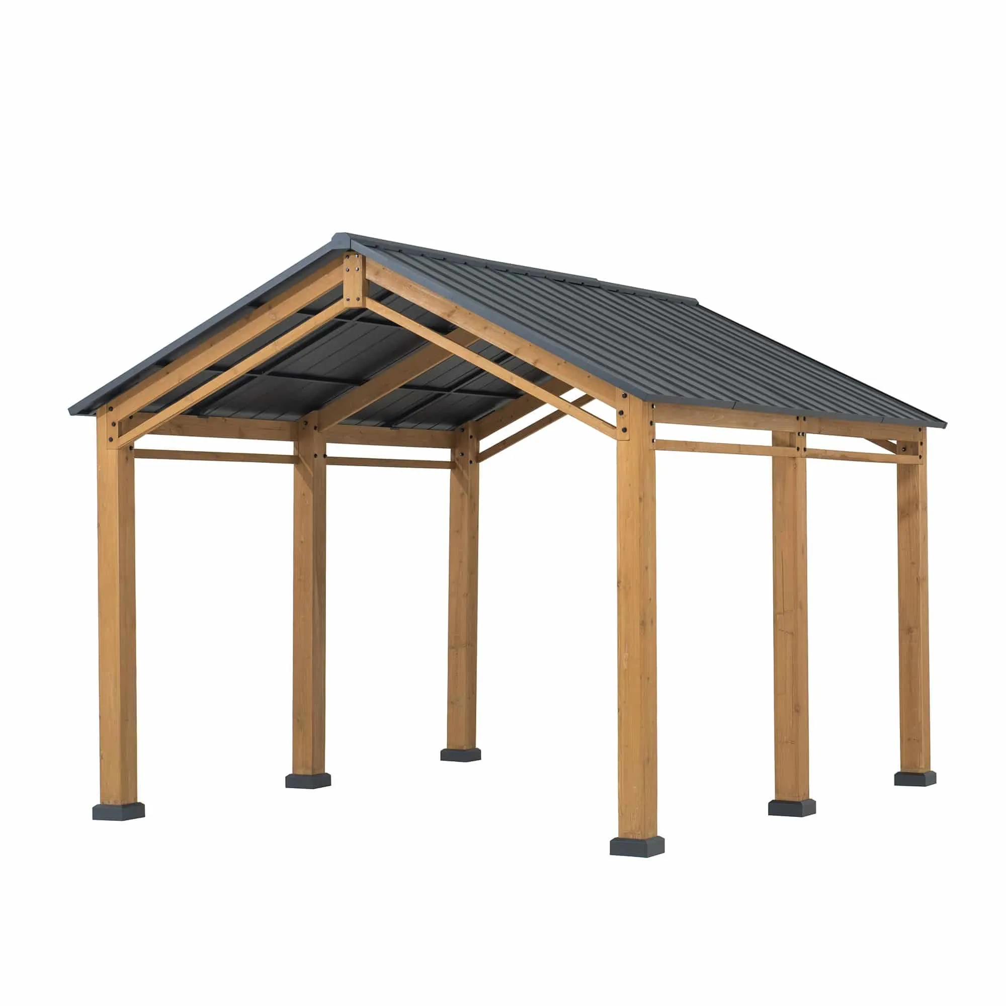 SUNJOY 11x13 Wood Carport, Black Gable Roof Wood Gazebo, Outdoor Living Pavilion with Ceiling Hook