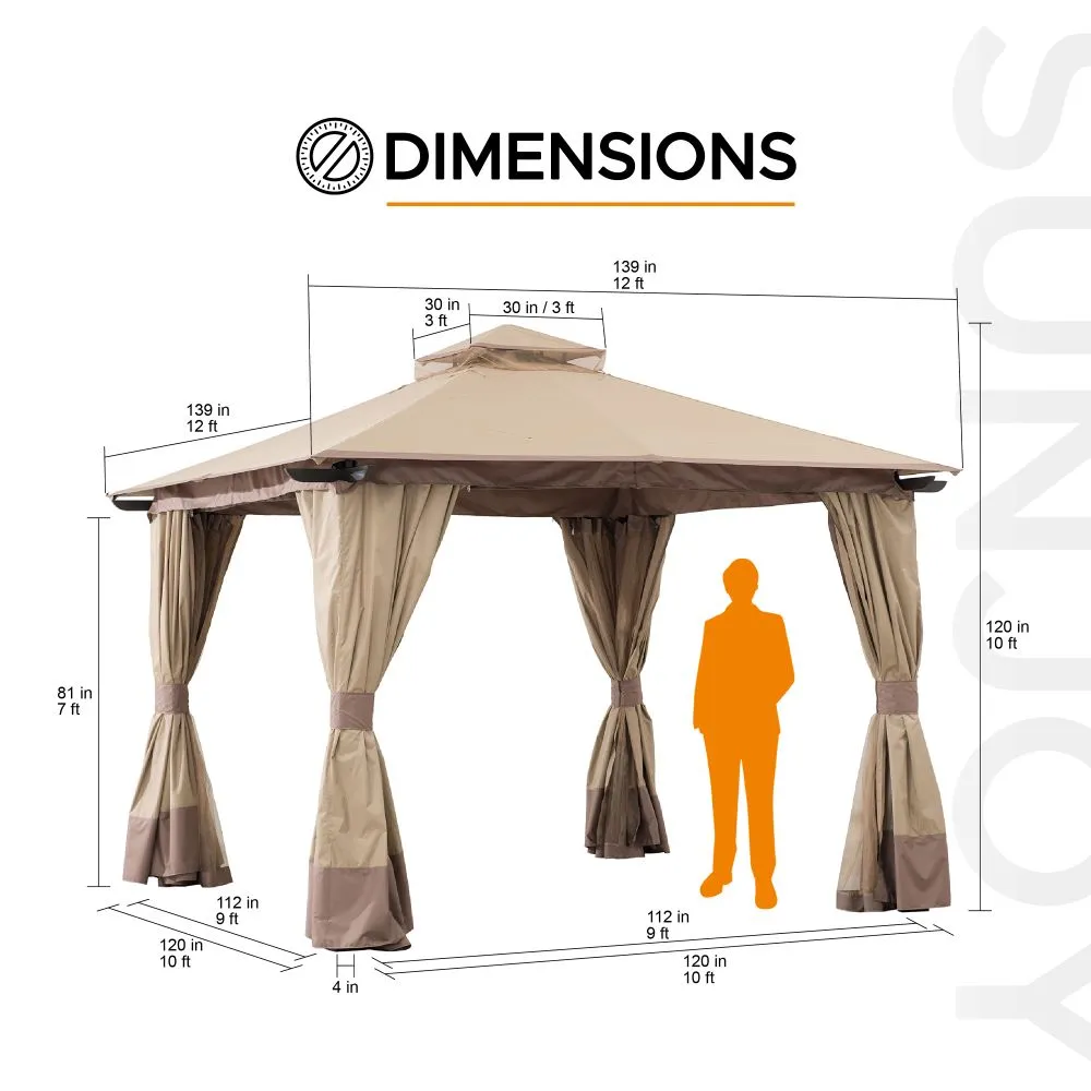 SUNJOY 12x12 Aluminum Frame Patio Gazebo with Netting and Curtain