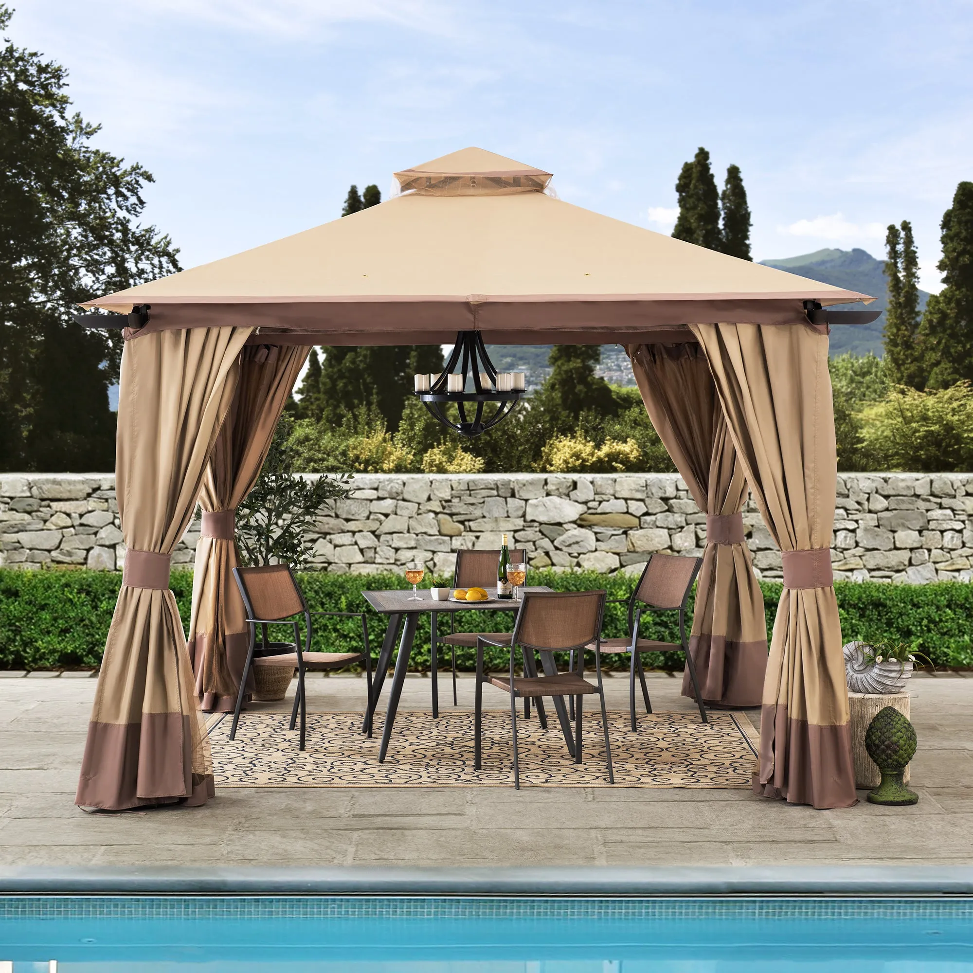 SUNJOY 12x12 Aluminum Frame Patio Gazebo with Netting and Curtain