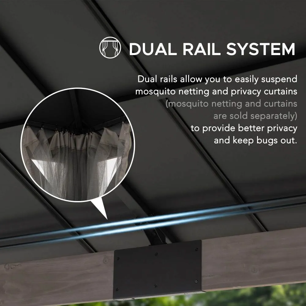 SUNJOY 12x16 ft. Wood Gazebo, Outdoor Patio Steel Hardtop Gazebo, Cedar Framed Wooden Gazebo with 2-tier Metal Roof and Ceiling Hook