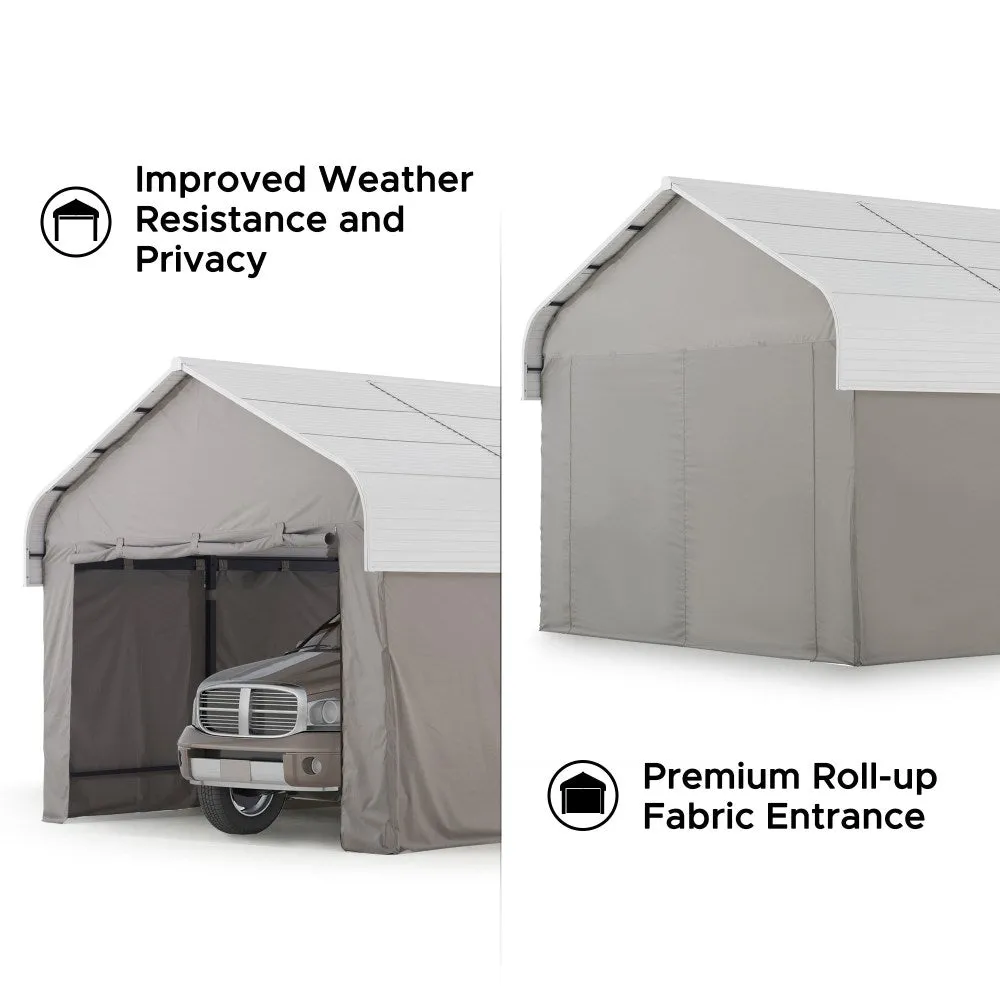 SUNJOY 12x20 Metal Carports, Outdoor Gazebo with Light Gray Metal Roof, Outdoor Living Pavilion with Ceiling Hook, and Fabric Enclosure