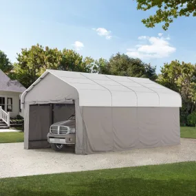 SUNJOY 12x20 Metal Carports, Outdoor Gazebo with Light Gray Metal Roof, Outdoor Living Pavilion with Ceiling Hook, and Fabric Enclosure