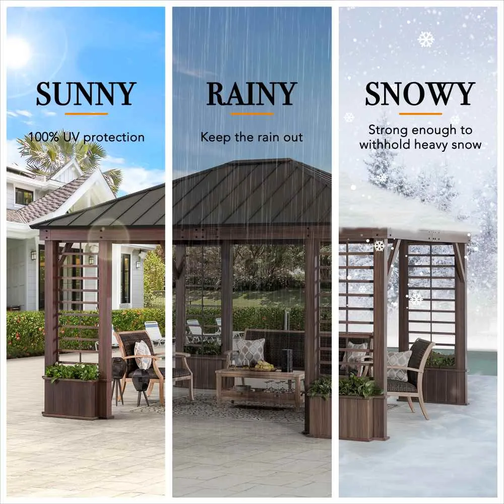 SUNJOY 13' x 15' Wilmington Aluminum Frame Hardtop Gazebo with Planters