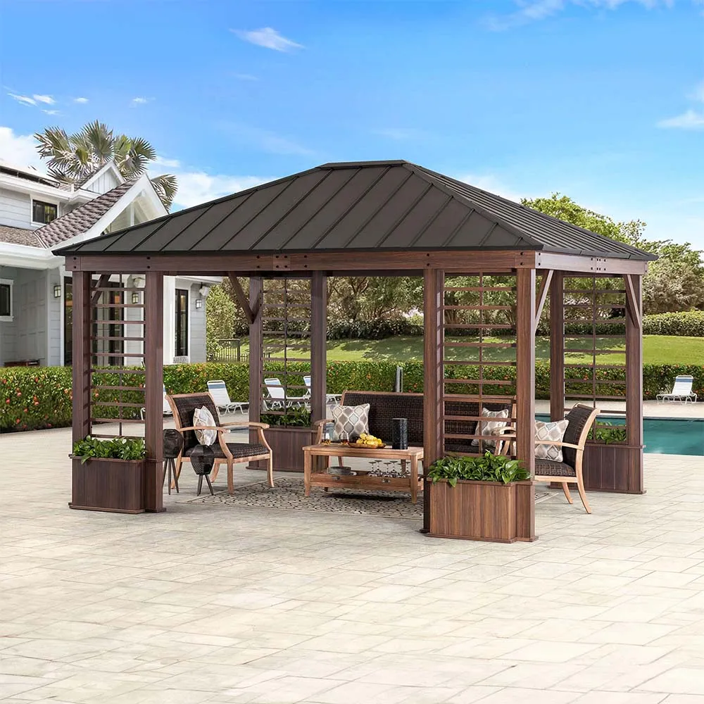 SUNJOY 13' x 15' Wilmington Aluminum Frame Hardtop Gazebo with Planters