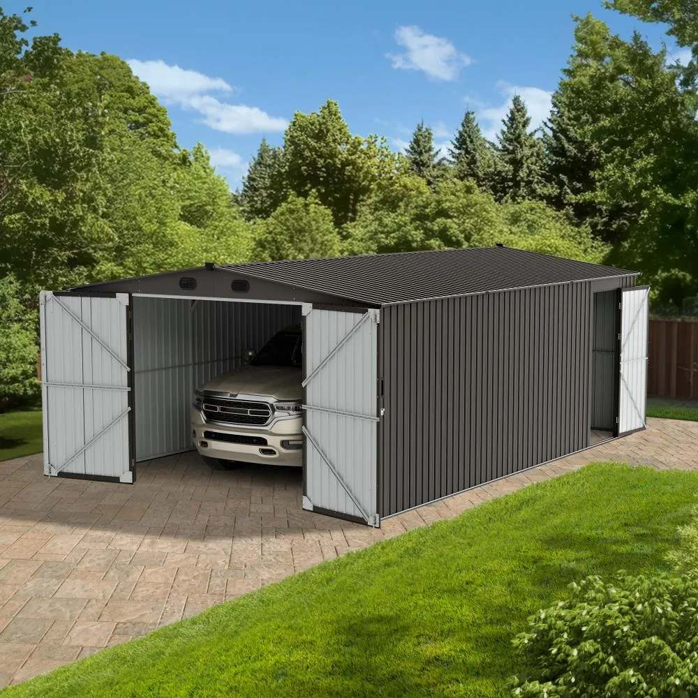 SUNJOY 13’ x 20’ Storage Sheds, Metal Outdoor Storage Shed Kits with Lockable Doors