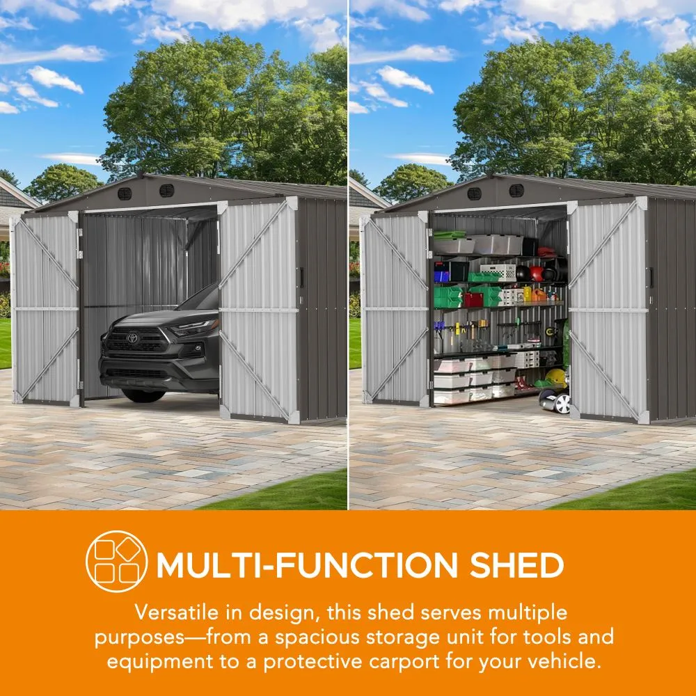 SUNJOY 13’ x 20’ Storage Sheds, Metal Outdoor Storage Shed Kits with Lockable Doors