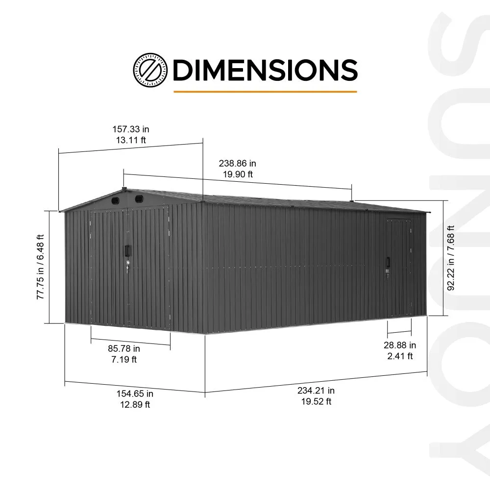 SUNJOY 13’ x 20’ Storage Sheds, Metal Outdoor Storage Shed Kits with Lockable Doors