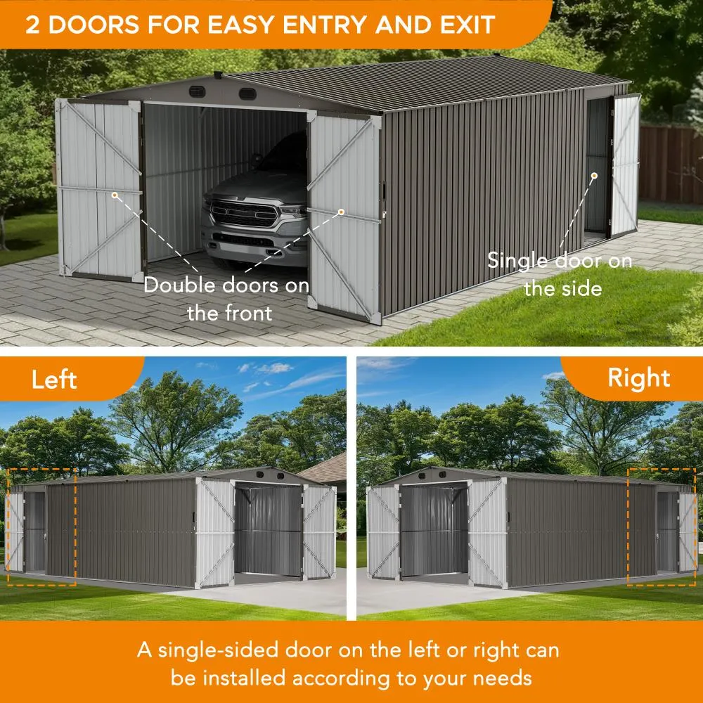 SUNJOY 13’ x 20’ Storage Sheds, Metal Outdoor Storage Shed Kits with Lockable Doors