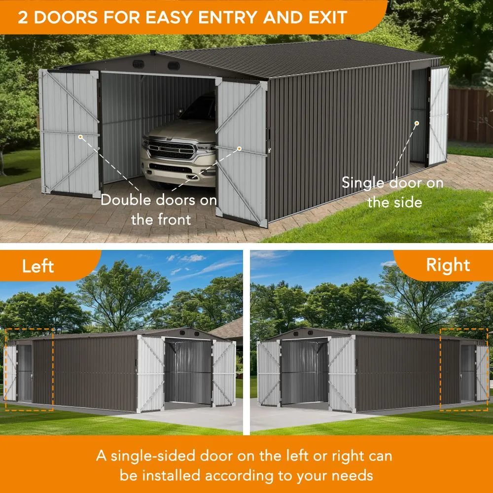 SUNJOY 13’ x 20’ Storage Sheds, Metal Outdoor Storage Shed Kits with Lockable Doors