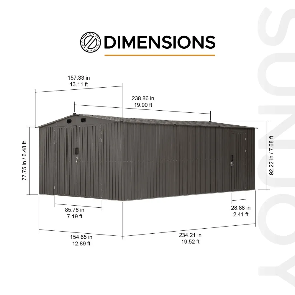 SUNJOY 13’ x 20’ Storage Sheds, Metal Outdoor Storage Shed Kits with Lockable Doors