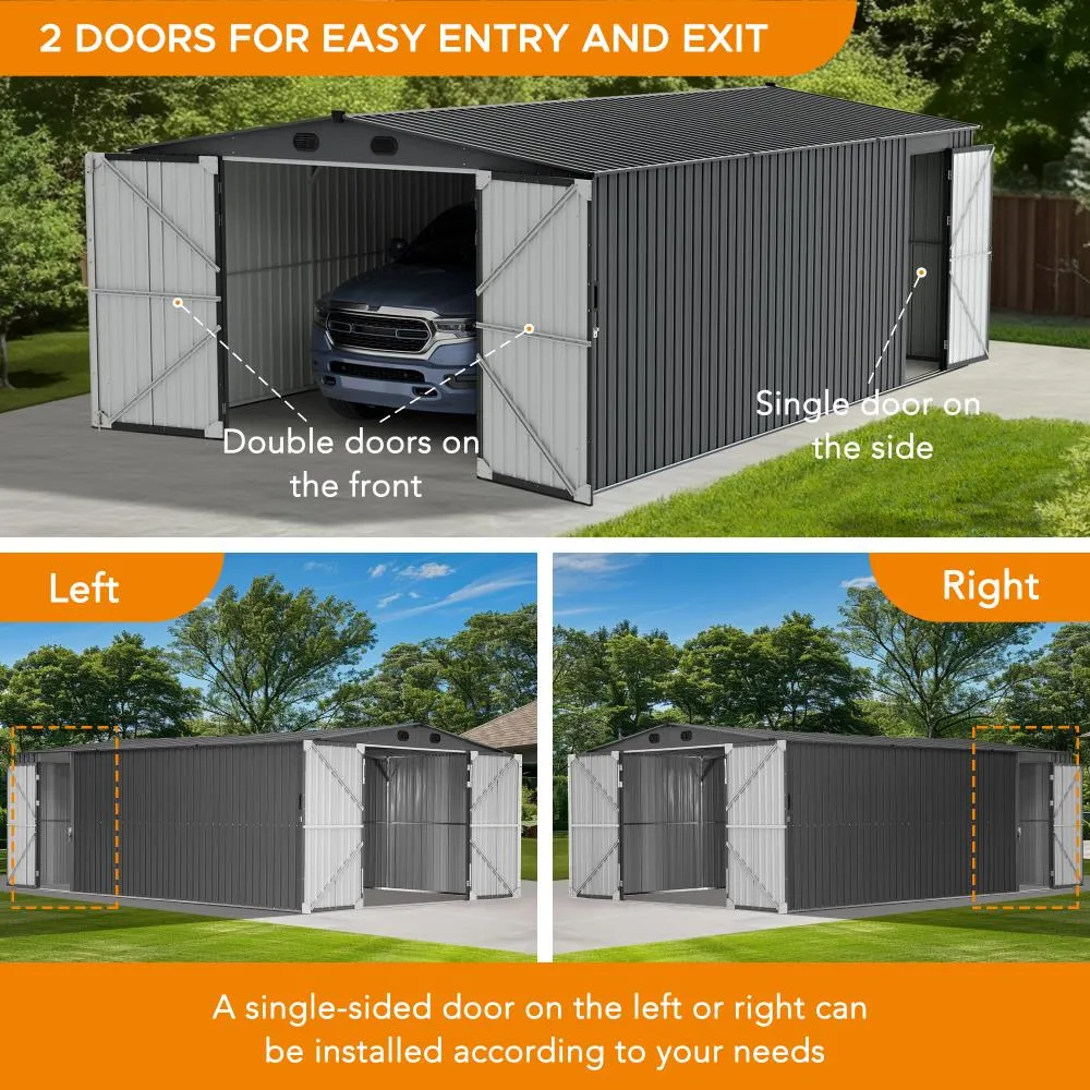 SUNJOY 13’ x 20’ Storage Sheds, Metal Outdoor Storage Shed Kits with Lockable Doors