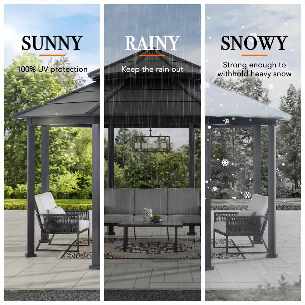 SUNJOY 15x15 ft. Outdoor Hardtop Gazebo, Octagon Double Tiered Metal Gazebo with Dual Rails and Ceiling Hook for Patio, Garden, Backyard Shade