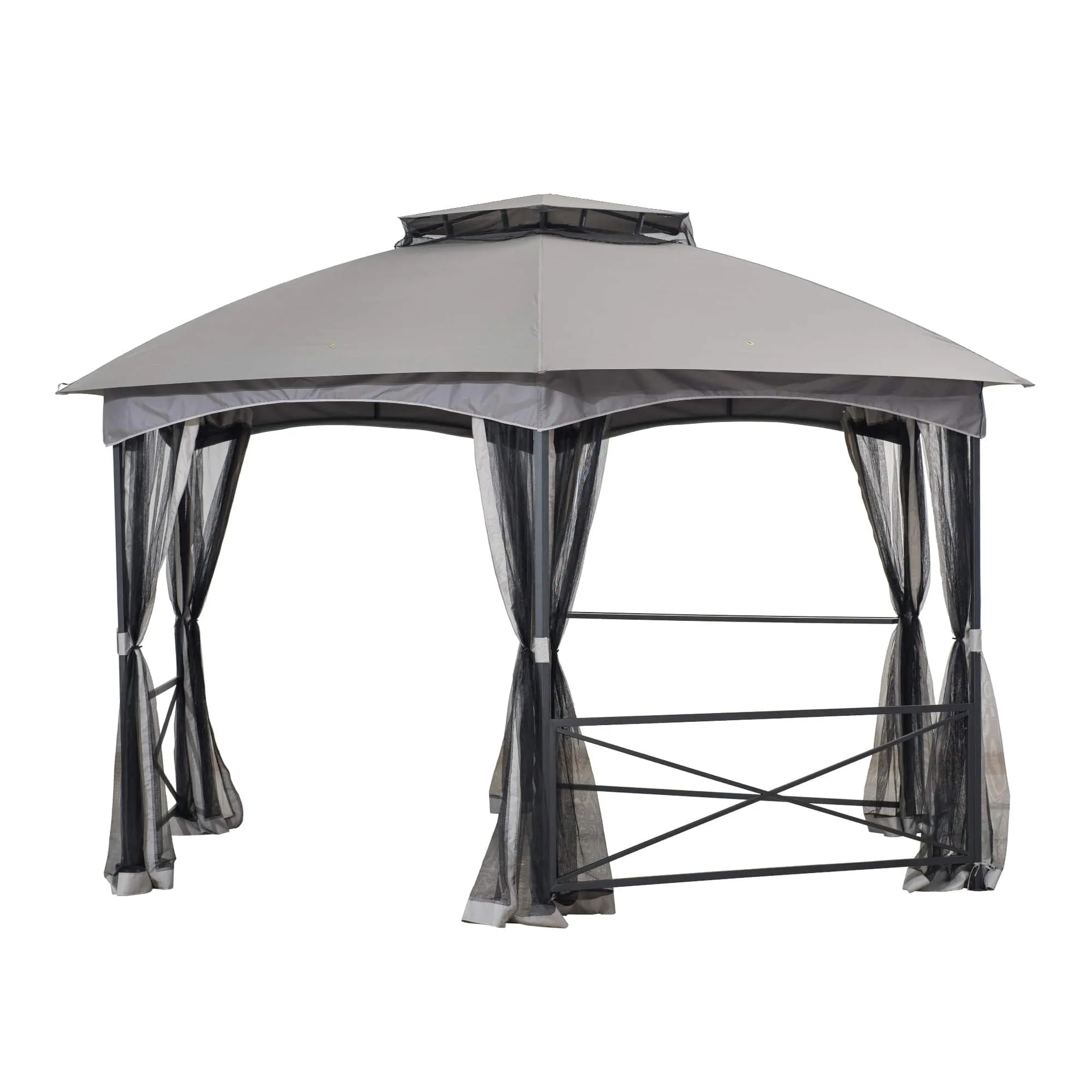 SUNJOY 15x15 Hexagon Soft Top Gazebo with Netting and Bar Shelf