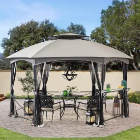 SUNJOY 15x15 Hexagon Soft Top Gazebo with Netting and Bar Shelf