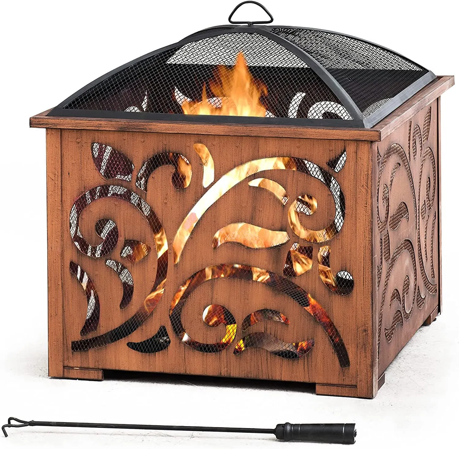 SUNJOY 26 Inch Outdoor Fire Pit Copper Steel Patio Fire Pit Wood Burning Backyard Fire Pit with Mesh Screen and Fire Poker