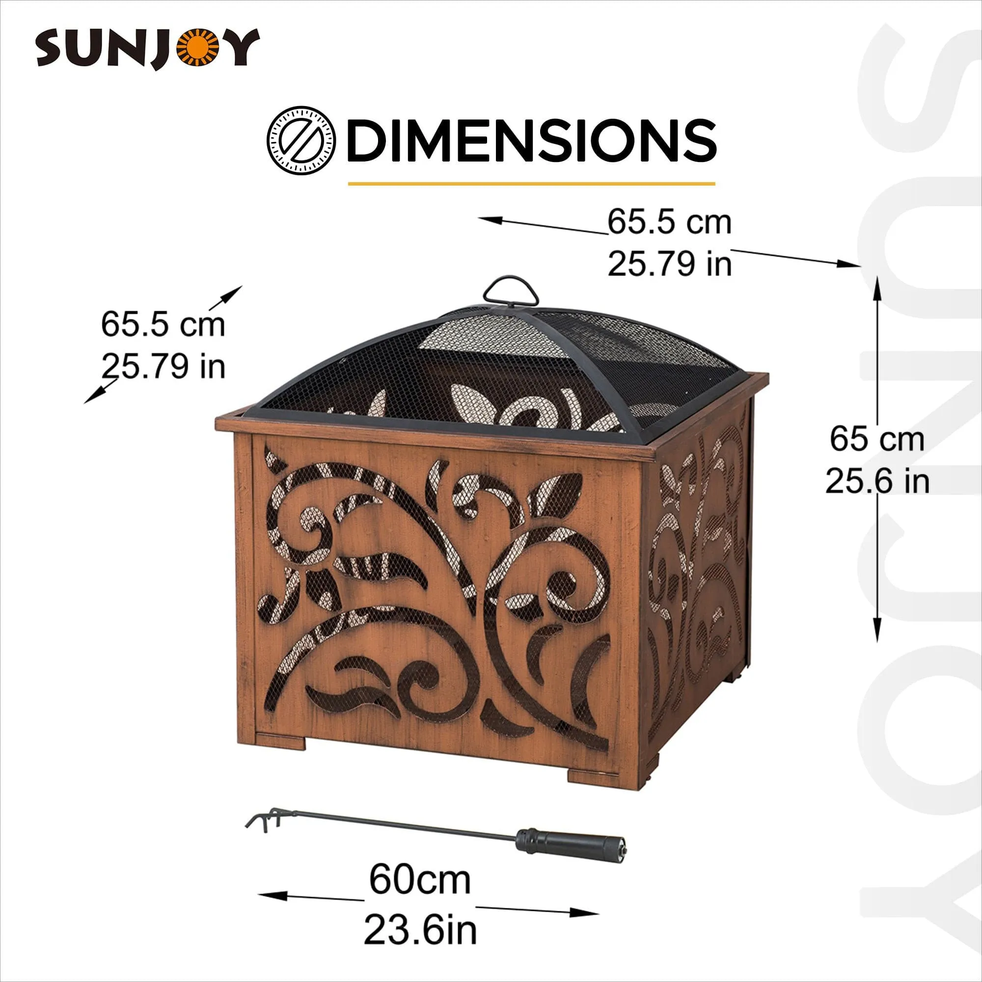 SUNJOY 26 Inch Outdoor Fire Pit Copper Steel Patio Fire Pit Wood Burning Backyard Fire Pit with Mesh Screen and Fire Poker