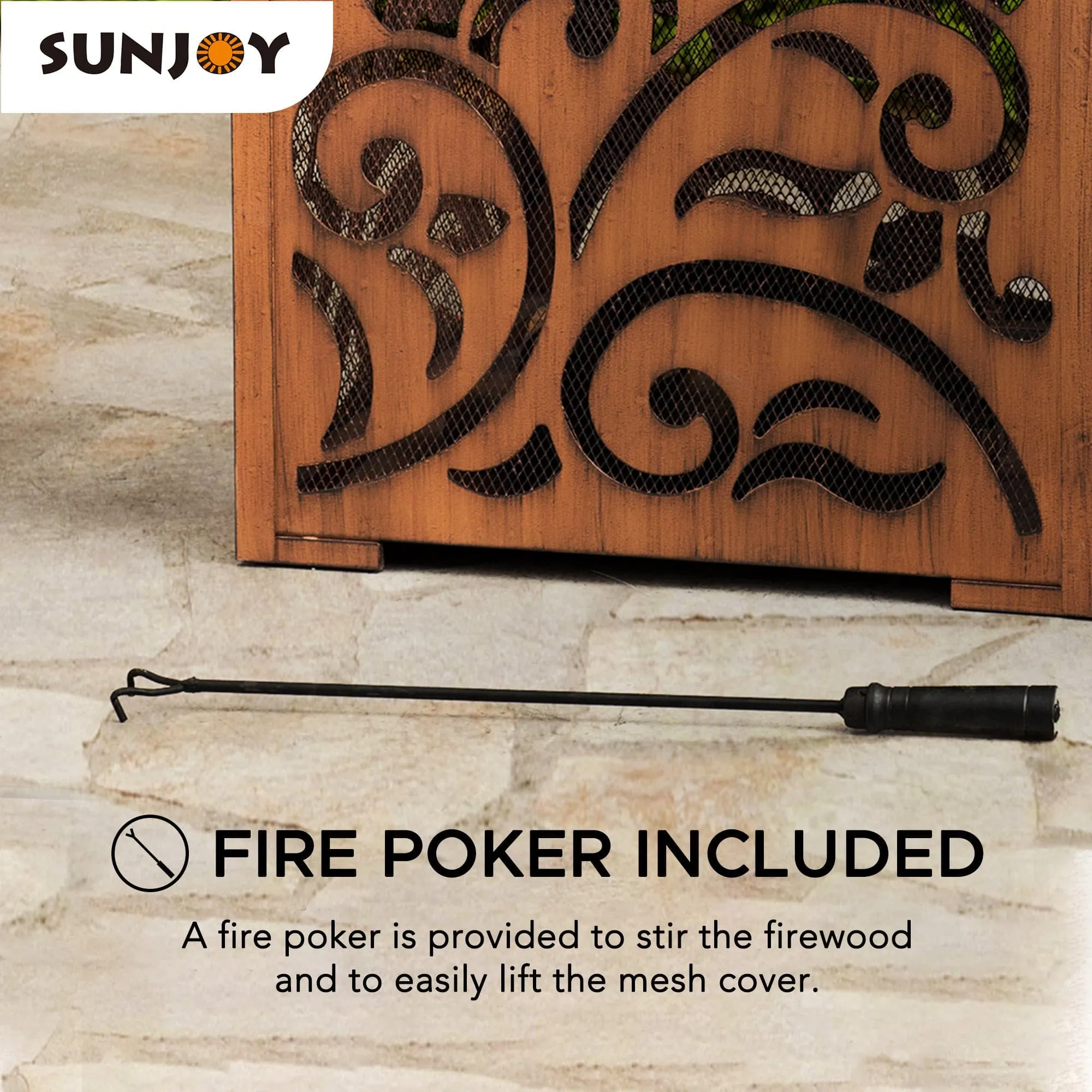 SUNJOY 26 Inch Outdoor Fire Pit Copper Steel Patio Fire Pit Wood Burning Backyard Fire Pit with Mesh Screen and Fire Poker