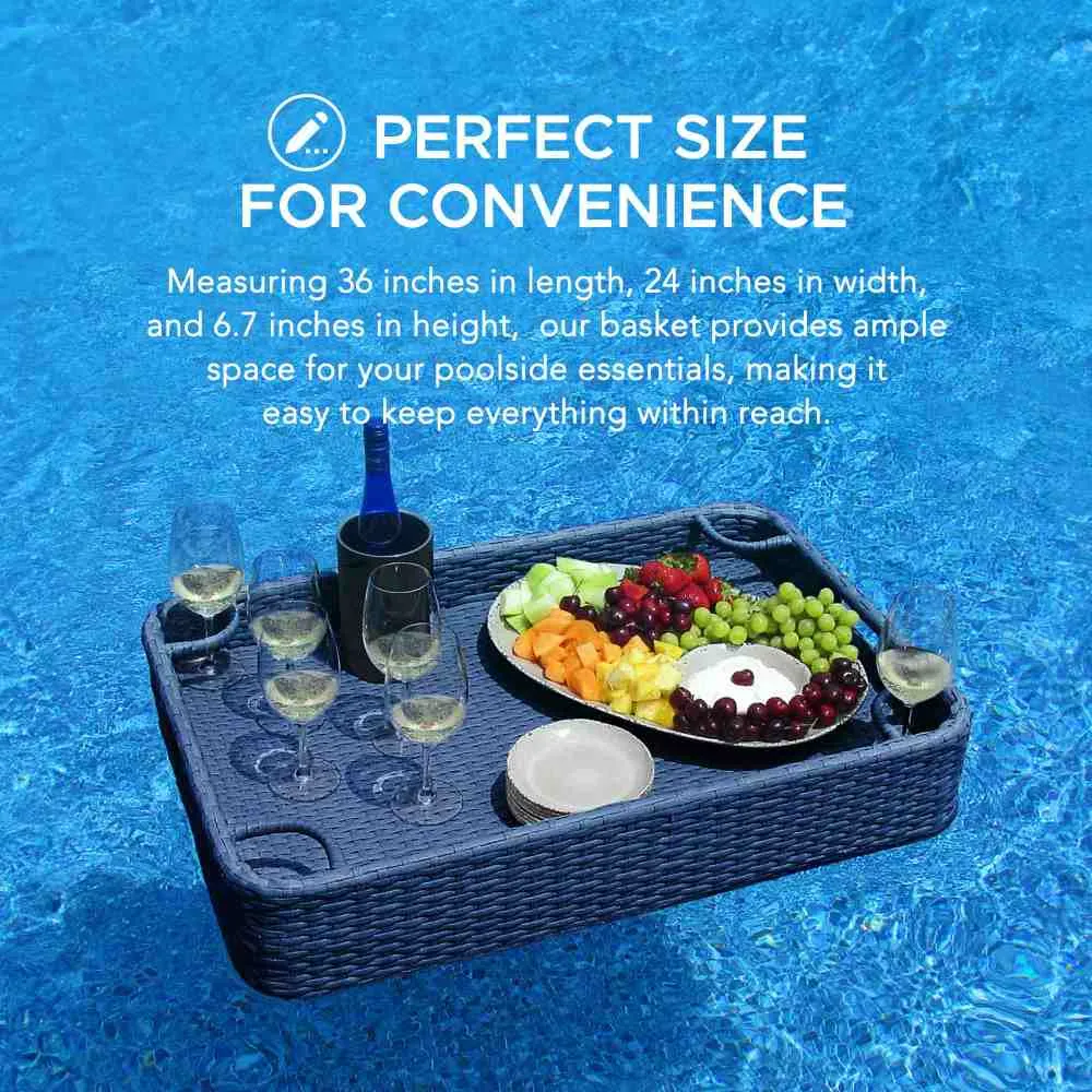 SUNJOY 36x24 Inch Wicker Floating Pool Tray Aluminum Frame Pool Accessory Tray for Drinks, Snacks, and Essentials