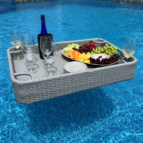 SUNJOY 36x24 Inch Wicker Floating Pool Tray Aluminum Frame Pool Accessory Tray for Drinks, Snacks, and Essentials