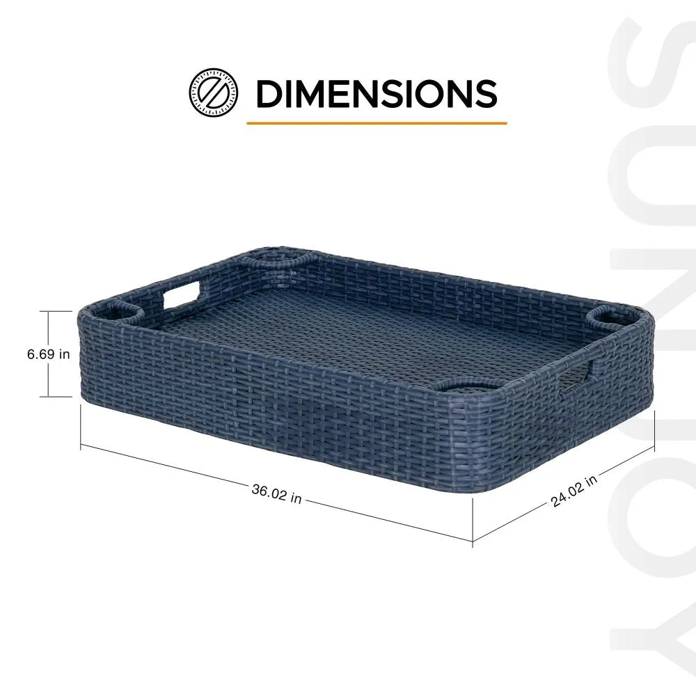 SUNJOY 36x24 Inch Wicker Floating Pool Tray Aluminum Frame Pool Accessory Tray for Drinks, Snacks, and Essentials