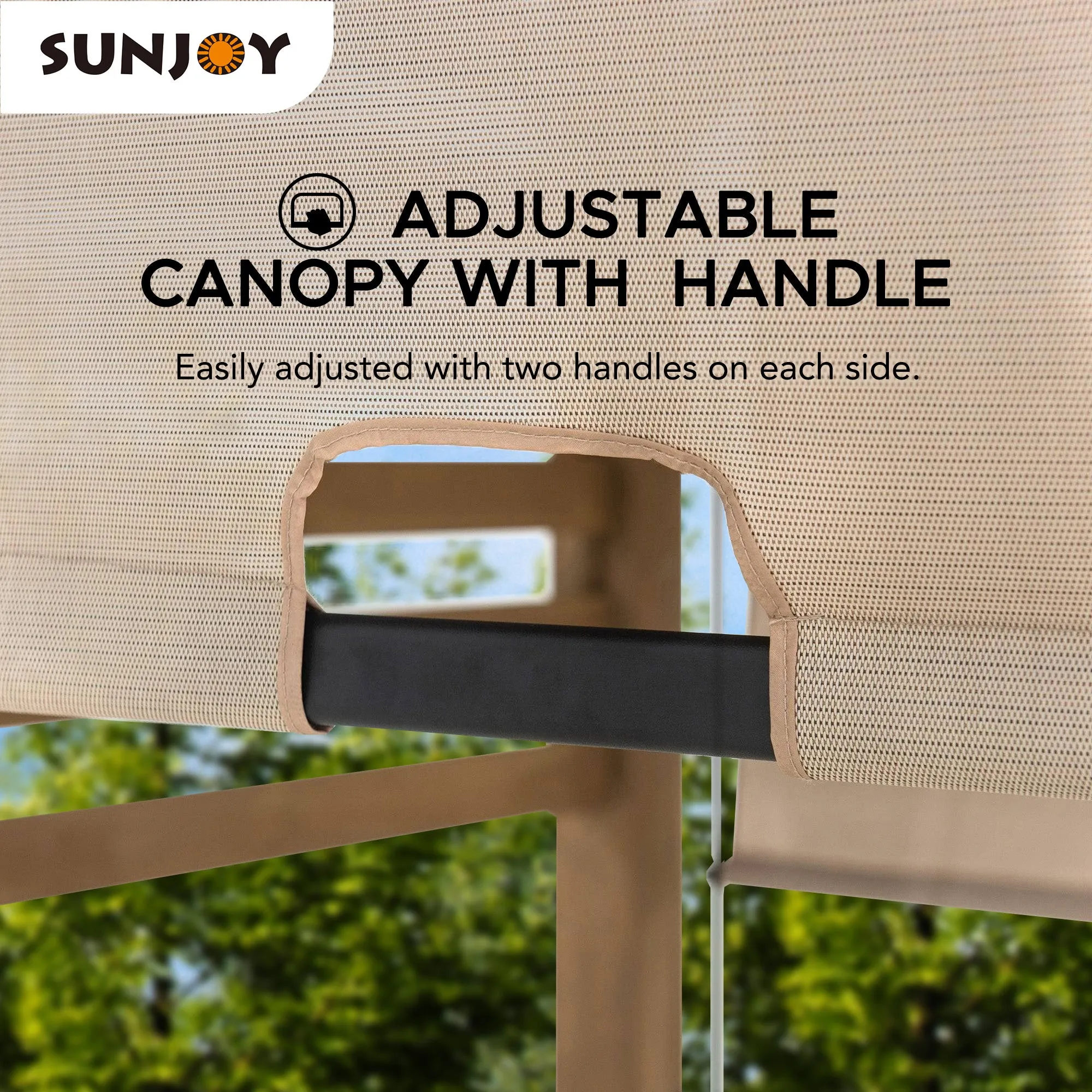 SUNJOY Outdoor Patio 10x11 Modern Wooden Frame Privacy Screen Hot Tub Pergola Kit with Tan Adjustable Canopy