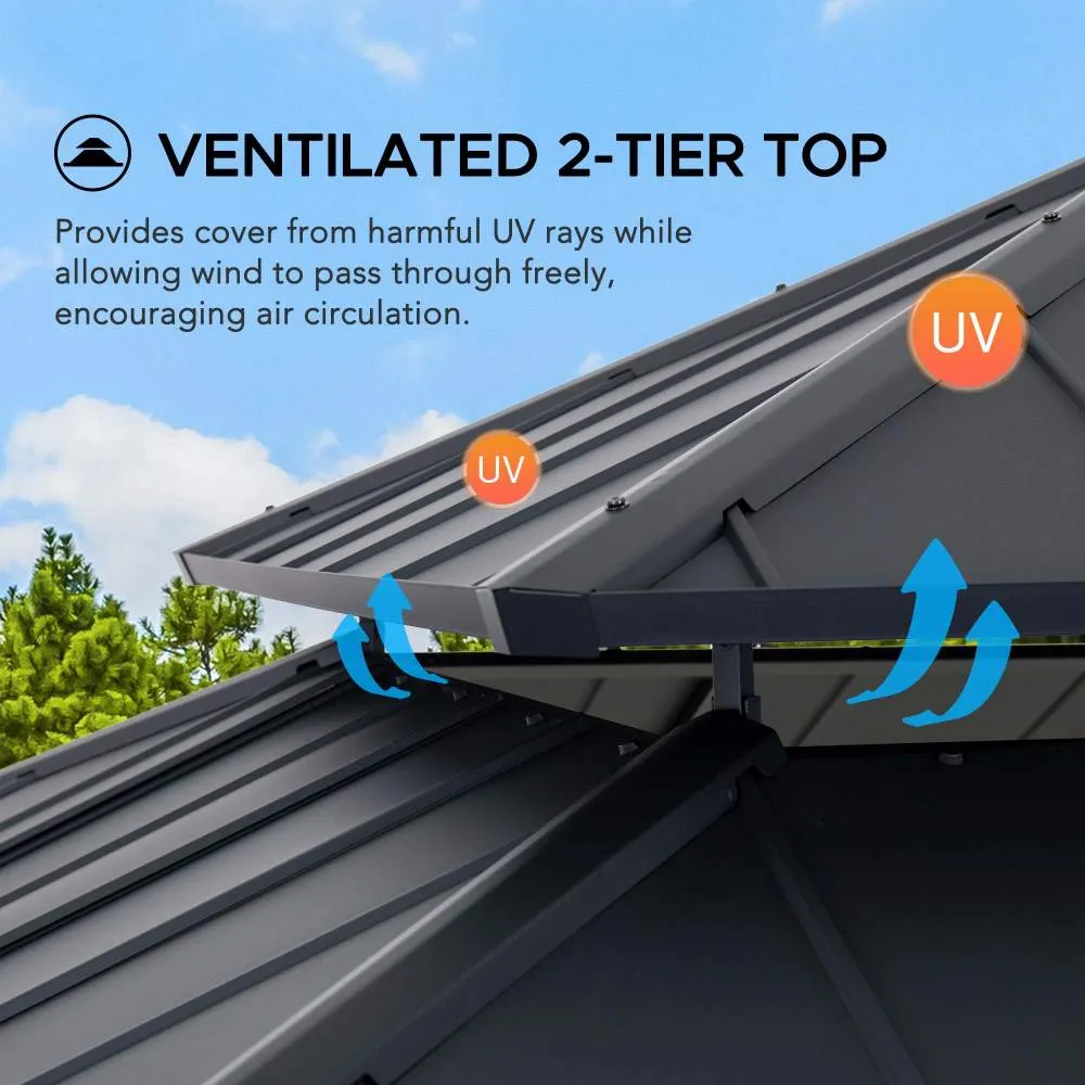 SUNJOY Outdoor Patio 13x15 2-Tier Wooden Frame Backyard Hardtop Gazebo with Ceiling Hook