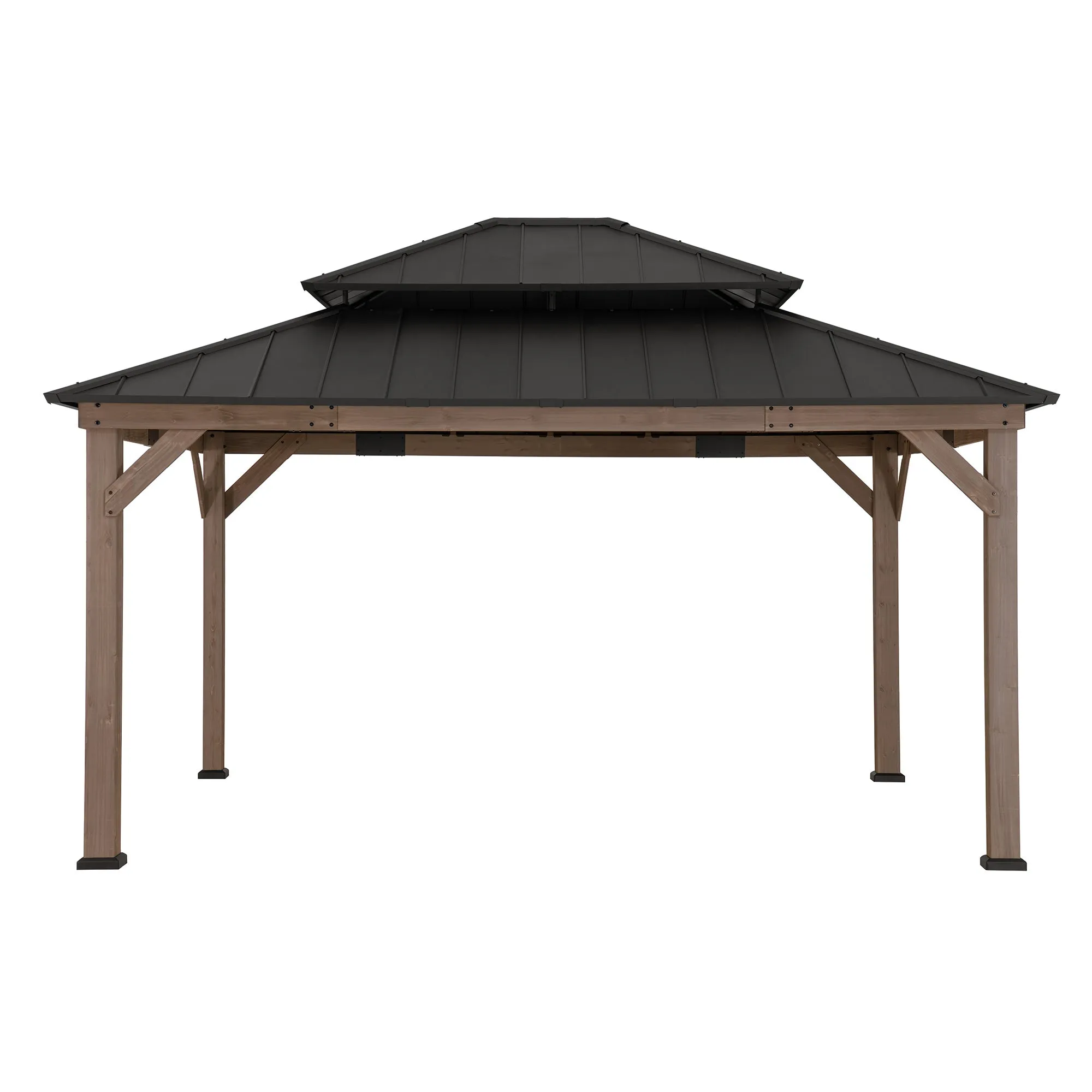 SUNJOY Outdoor Patio 13x15 2-Tier Wooden Frame Backyard Hardtop Gazebo with Ceiling Hook