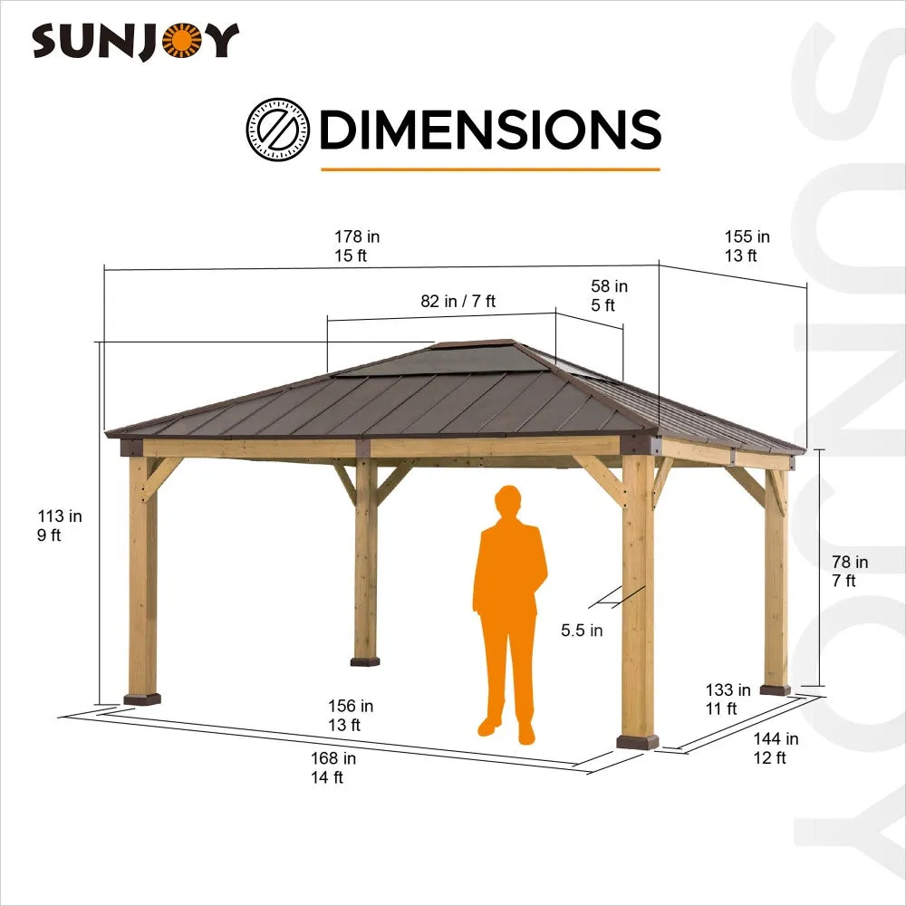 SUNJOY Outdoor Patio 13x15 Wooden Frame Backyard Hardtop Gazebo with Ceiling Hook